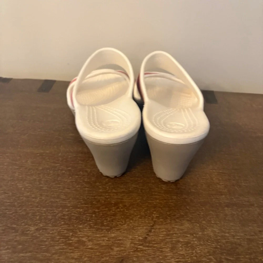 Crocs Women Shima White Pink Dual Strap Wedge Sandals Slide Shoes Size 7